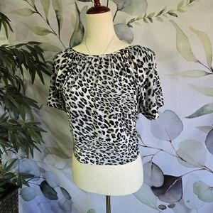 SO SIK | Dolman Sleeve Top in Black/White Leopard Print sz M